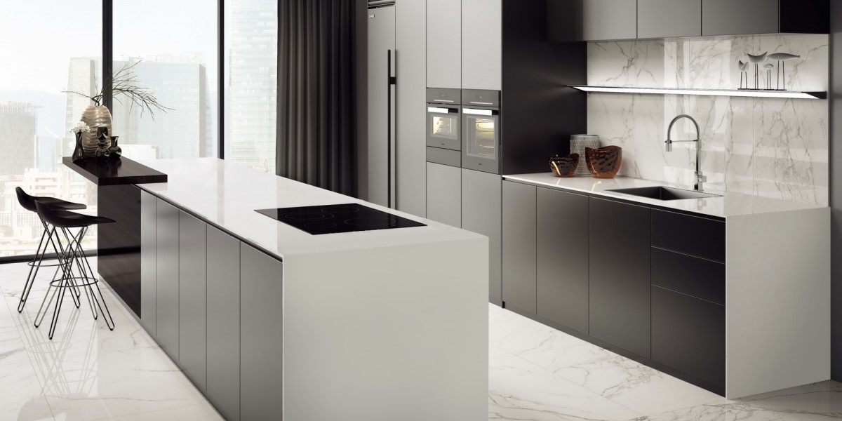 Кварцевый агломерат Bianco Extra на кухне