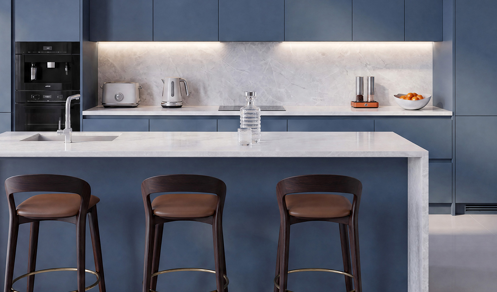 Оформление кухни с использованием кварцевого камня Quartzite
